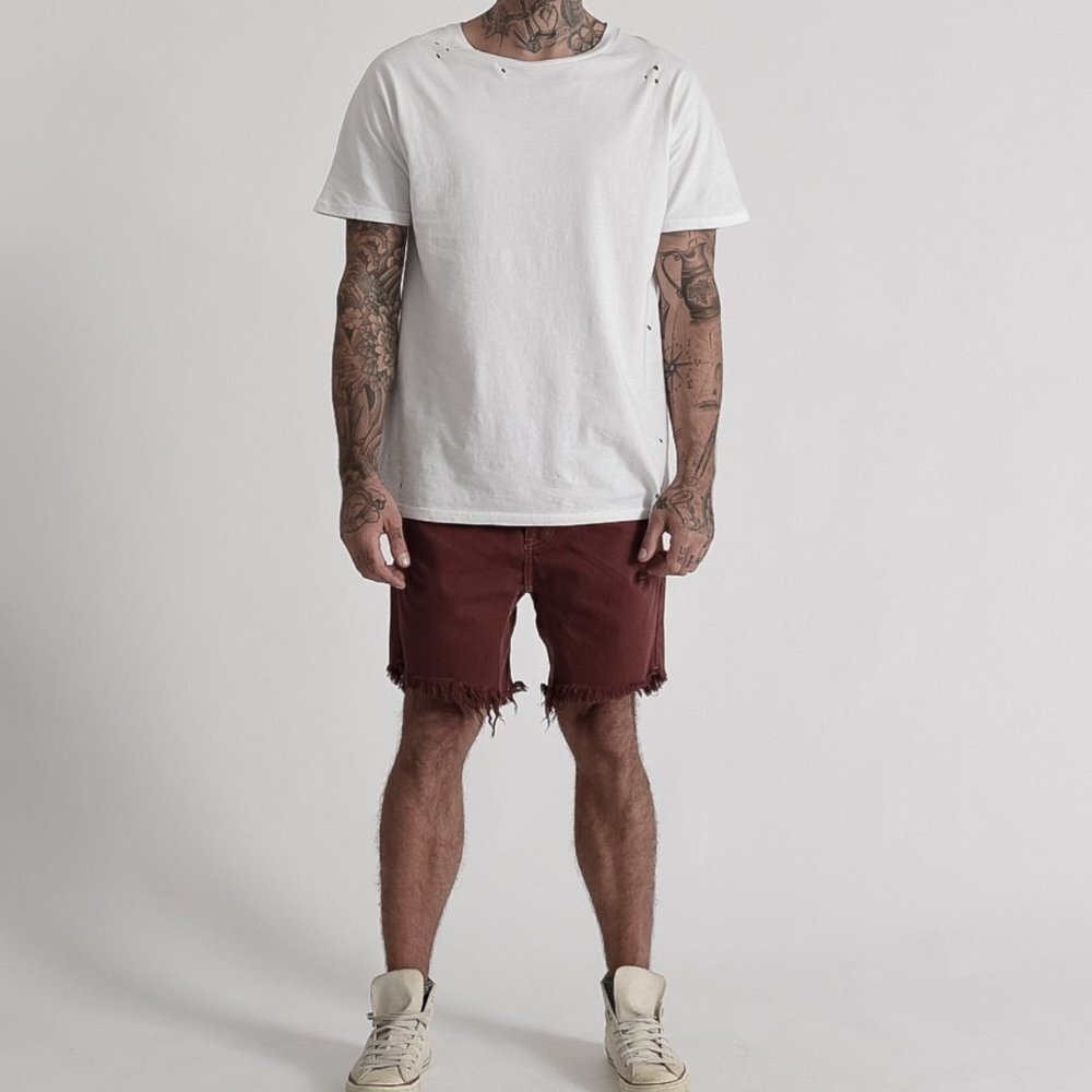 One Teaspoon BORDEAUX MR PINKS RELAXED STRAIGHT LEG SHORT Size 28